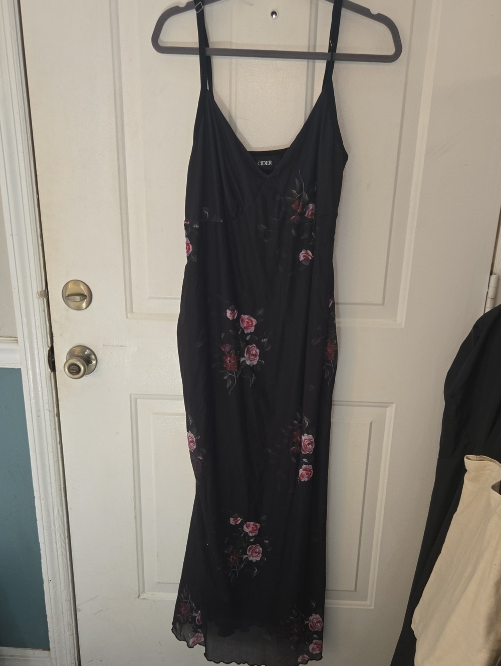 Cider Black Maxi Dress with Pink Rose Print - Picture 1 of 7